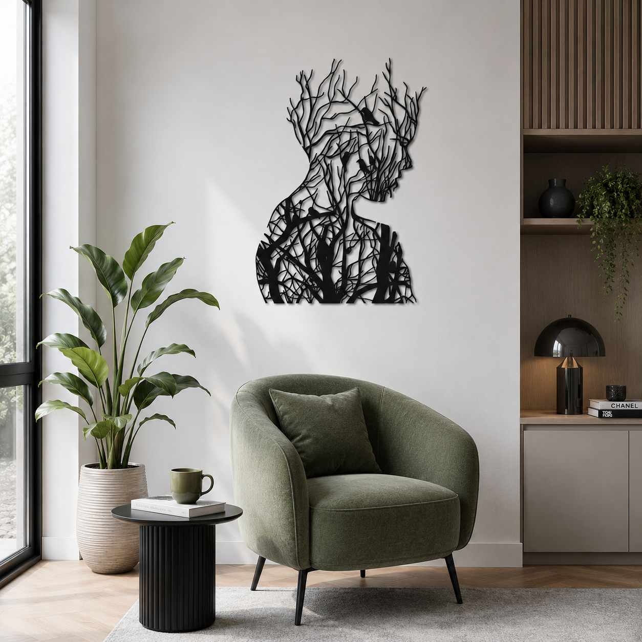 Woman And Tree Branch Silhouette Metal Wall Art - view 2