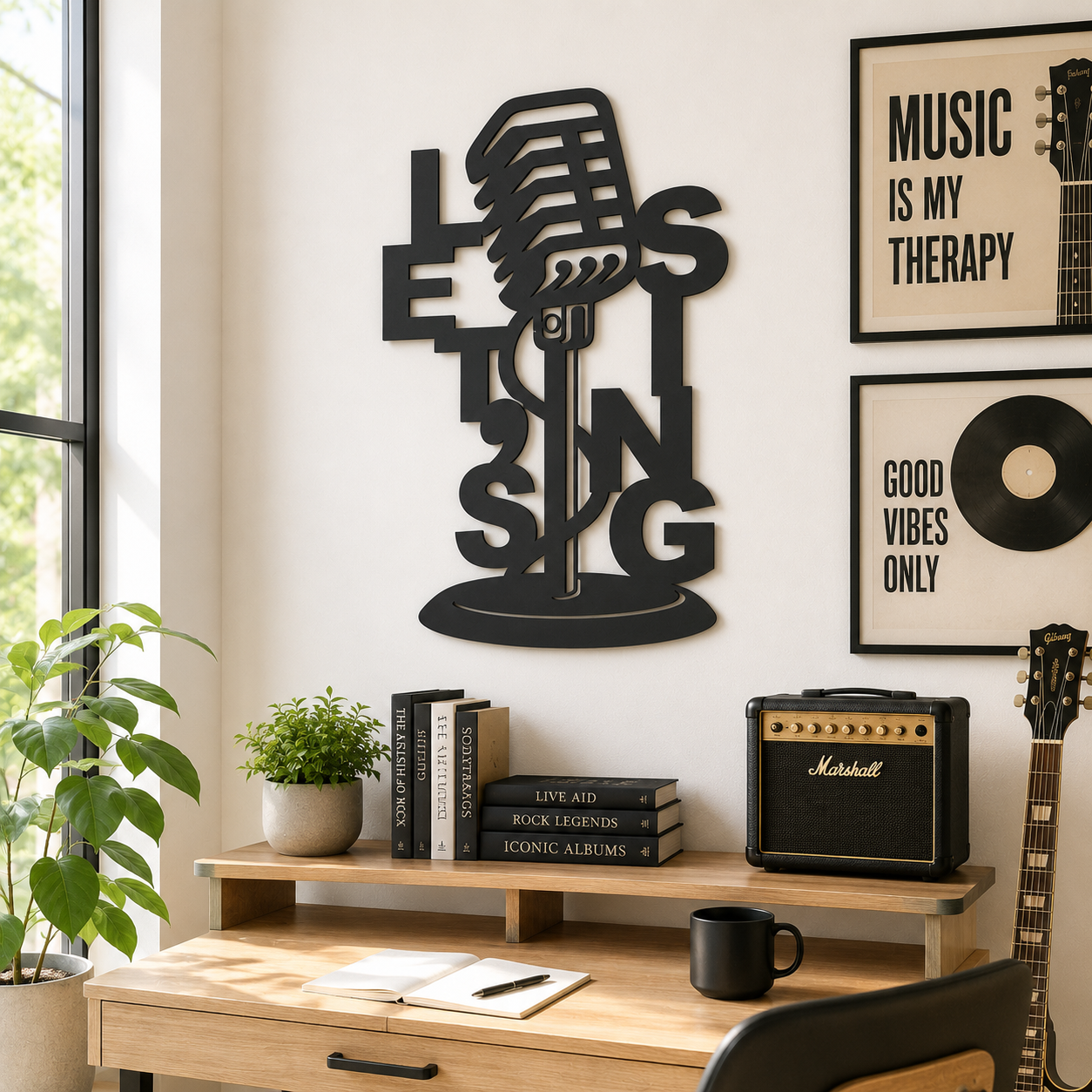 Let's Listen And Sing Microphone Metal Wall Art