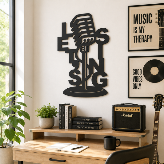 Let's Listen And Sing Microphone Metal Wall Art