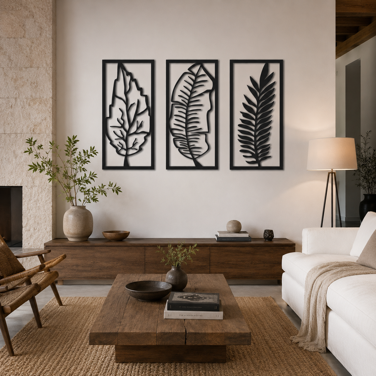 Tropical Leaves Triptych Metal Wall Art