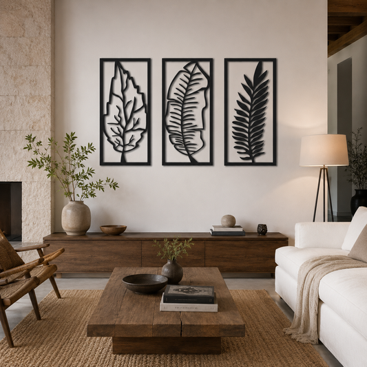 Tropical Leaves Triptych Metal Wall Art