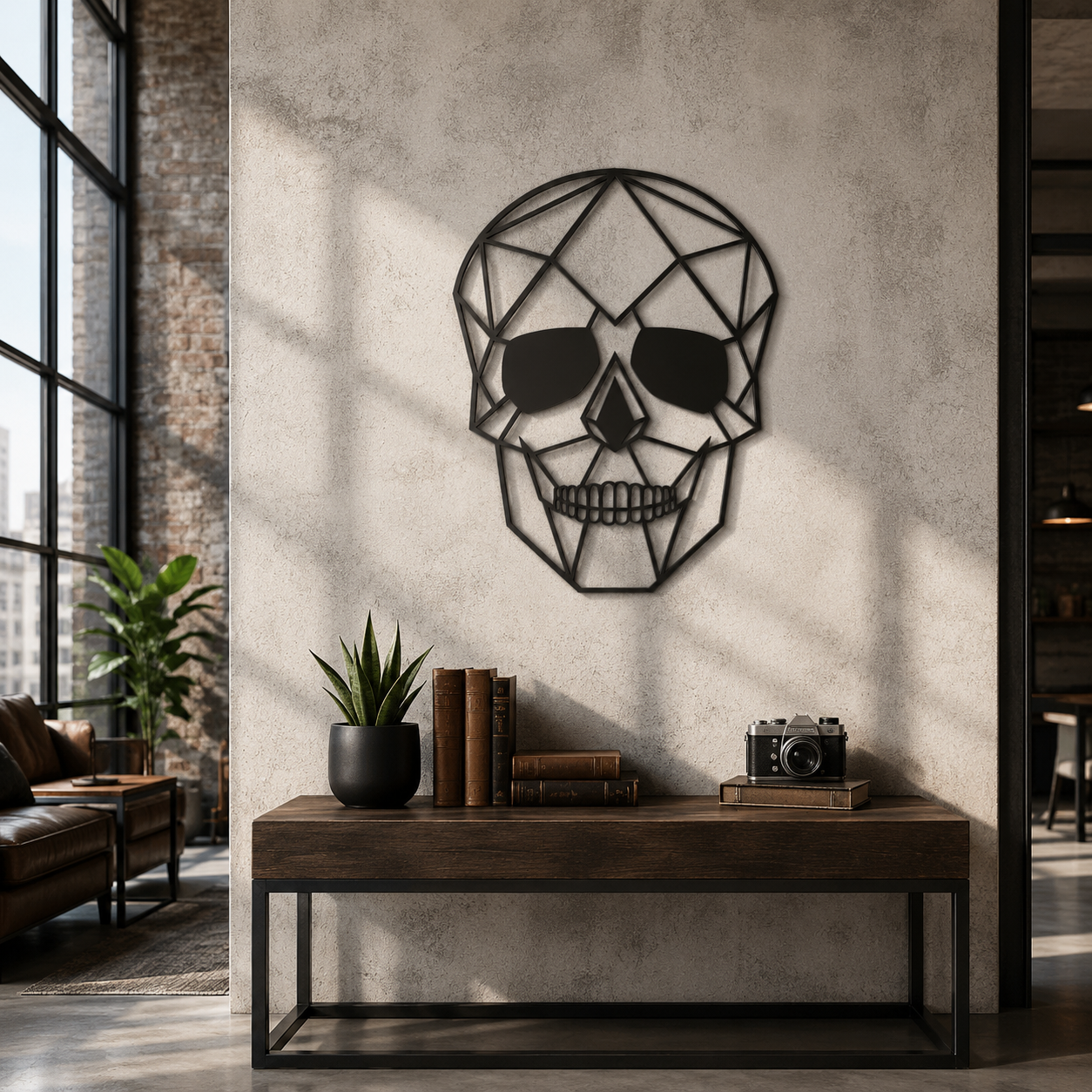 Geometric Faceted Skull Metal Wall Art