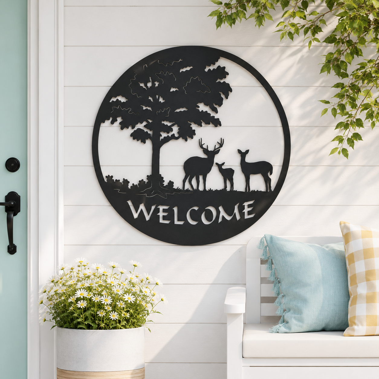Deer Family Forest Welcome Metal Wall Art - view 2