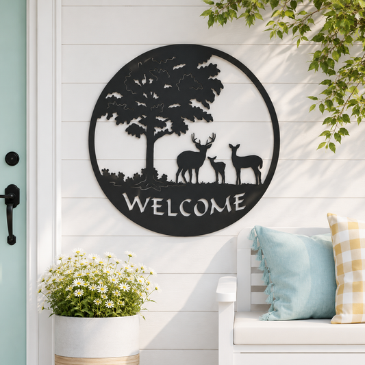Deer Family Forest Welcome Metal Wall Art - view 2