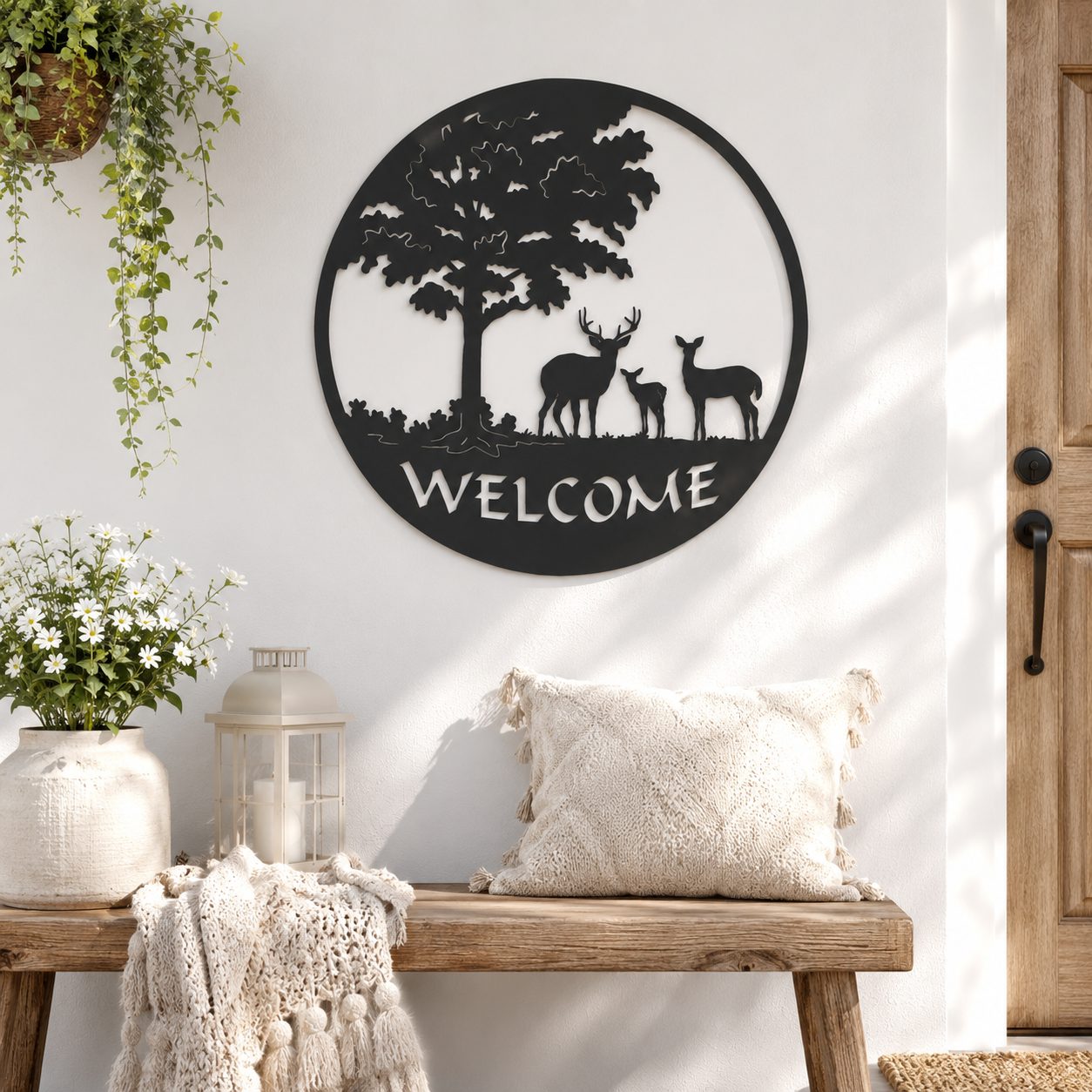 Deer Family Forest Welcome Metal Wall Art - view 3