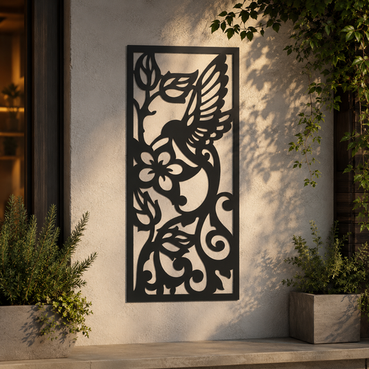 Hummingbird And Flowers Decorative Panel Metal Wall Art