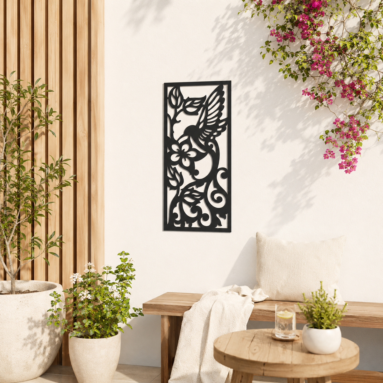 Hummingbird And Flowers Decorative Panel Metal Wall Art - view 2