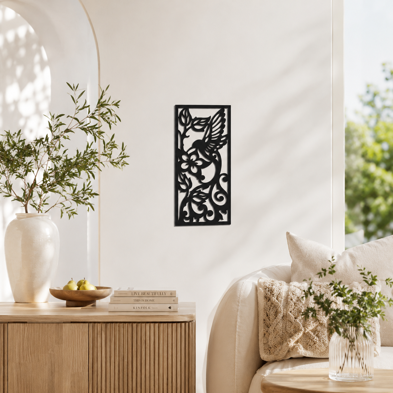 Hummingbird And Flowers Decorative Panel Metal Wall Art - view 3