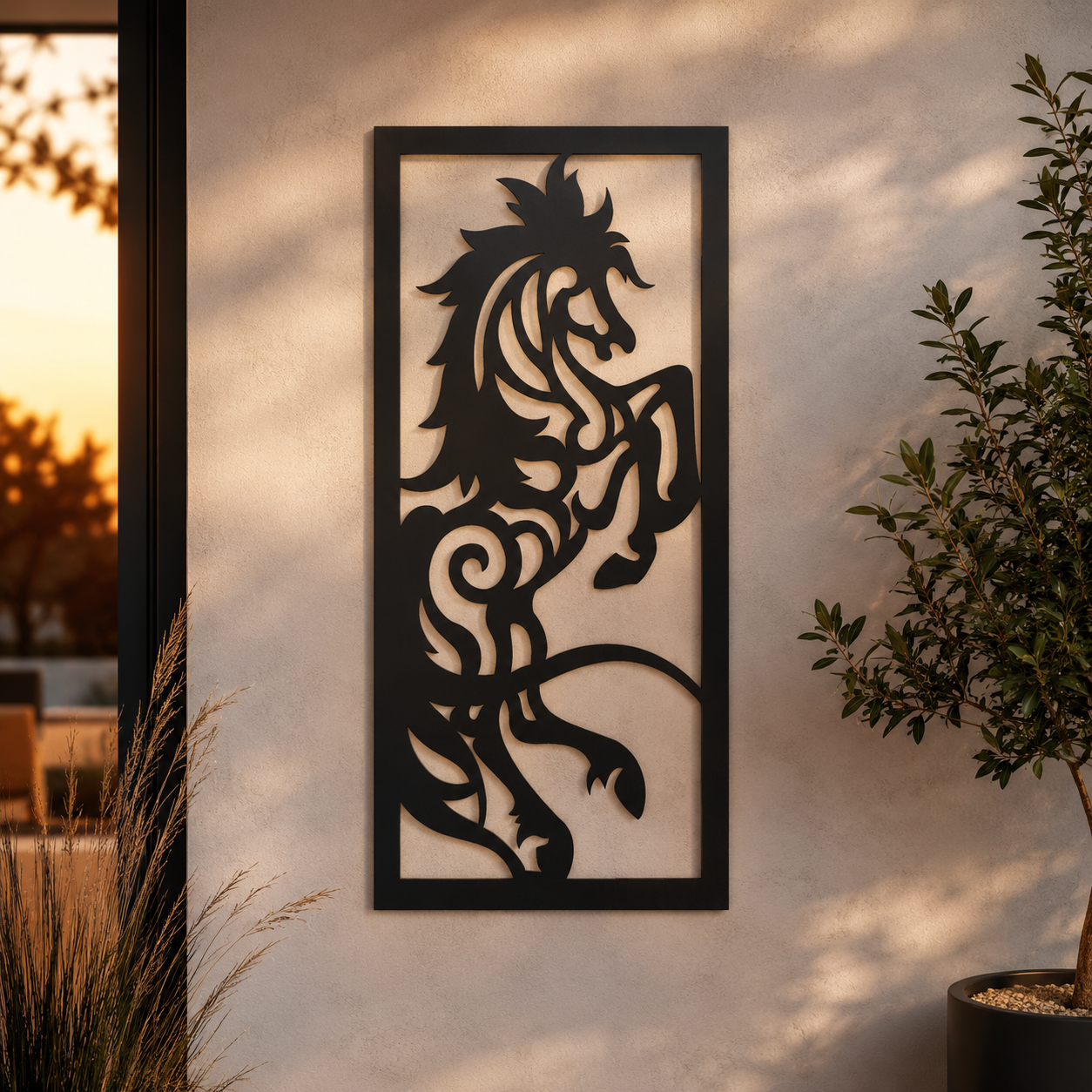 Rearing Horse Tribal Panel Metal Wall Art