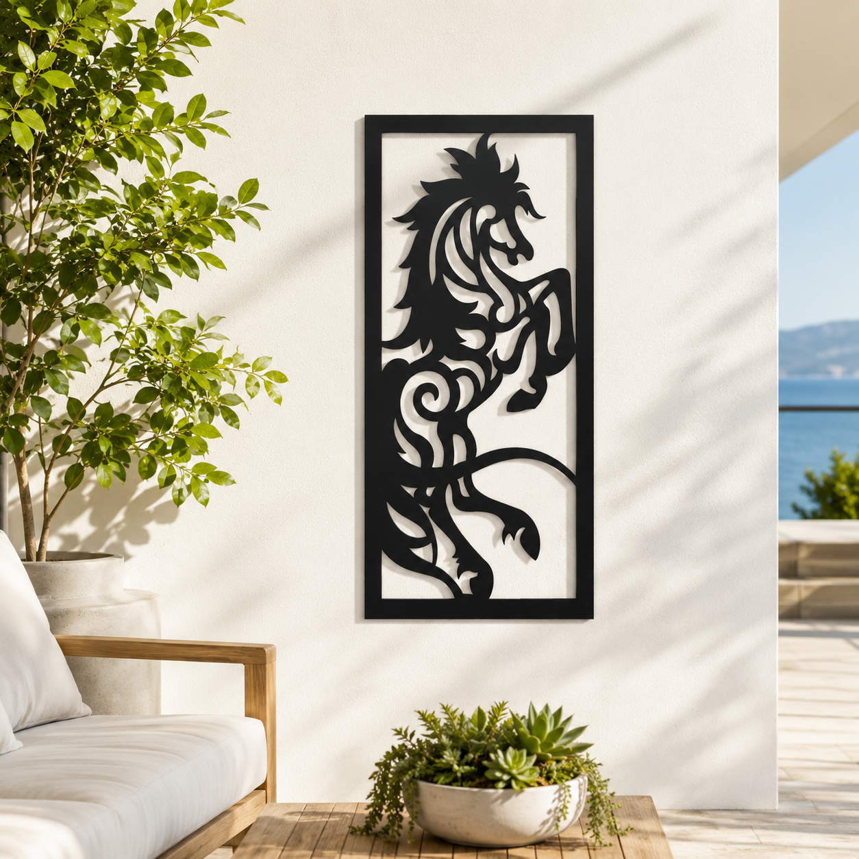 Rearing Horse Tribal Panel Metal Wall Art - view 2