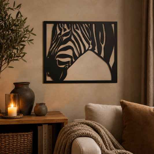 Zebra Profile Striped Framed Metal Wall Art