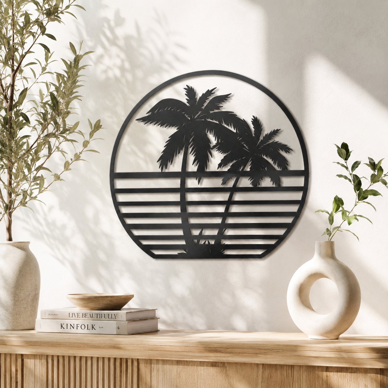 Palm Trees Retro Sunset Metal Wall Art