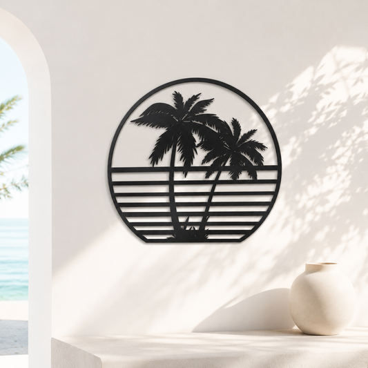 Palm Trees Retro Sunset Metal Wall Art - view 2
