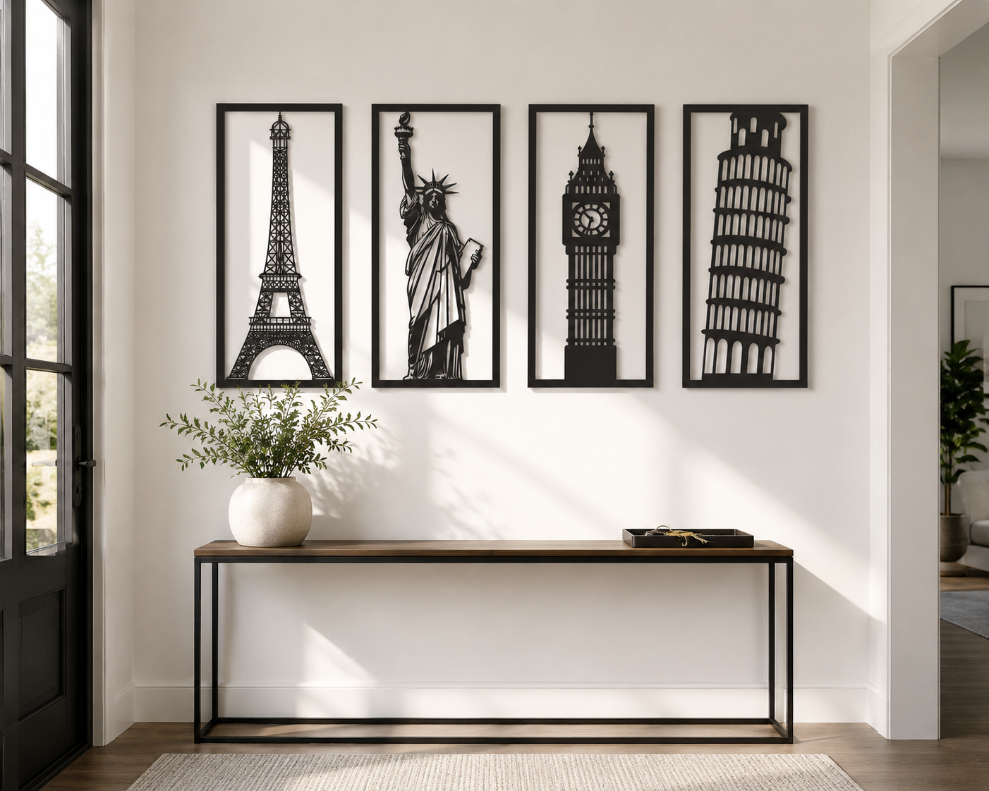 World Landmarks Four Panel Set Metal Wall Art