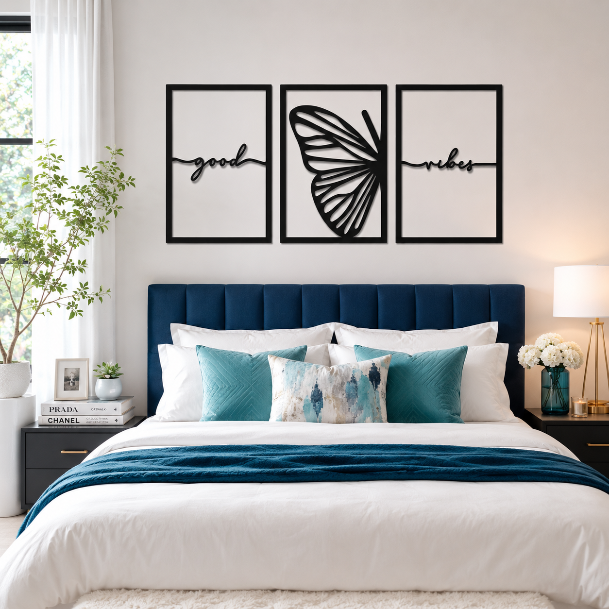 Good Vibes Butterfly Triptych Metal Wall Art