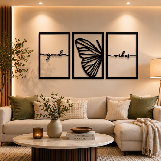 Good Vibes Butterfly Triptych Metal Wall Art - view 2