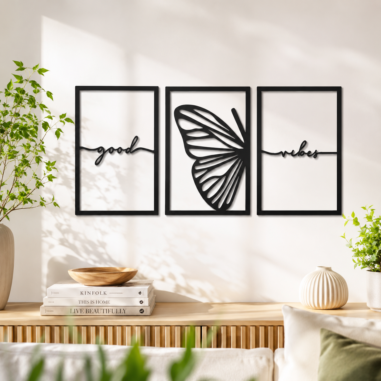 Good Vibes Butterfly Triptych Metal Wall Art - view 3