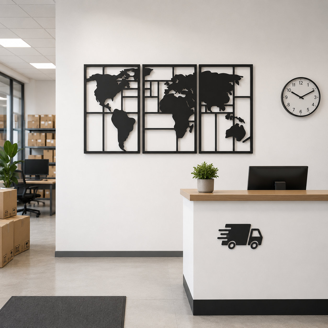 World Map Triptych Metal Wall Art Set